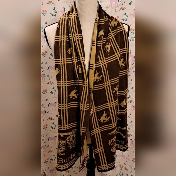 EUC Vintage 80s Burberrys Beige & Mocha Cashmere Reversable Casual Winter Scarf - Picture 3 of 7